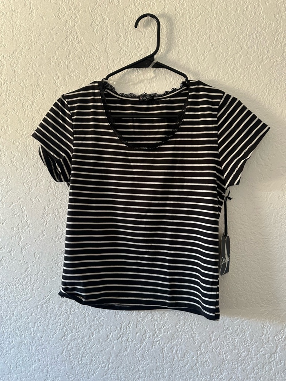 Women’s Black & White Striped Short Sleeve Top